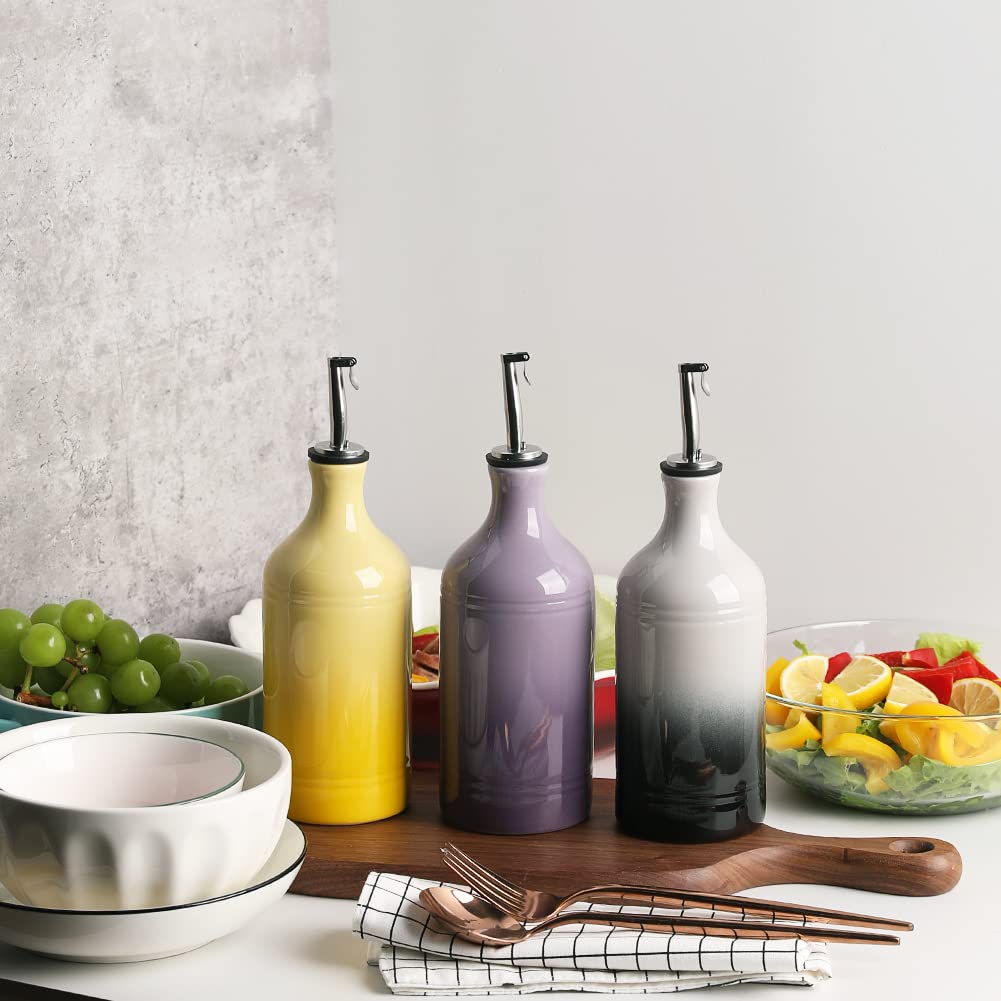 Sweejar Ceramic Olive Oil Dispenser Bottle, Opaque Oil Cruet Protects to Reduce Oxidation, Suitable for Storage Vinegar, Coffee Syrups & Other Liquids, Pack of 1, 15.5 Fl Oz(Beige)