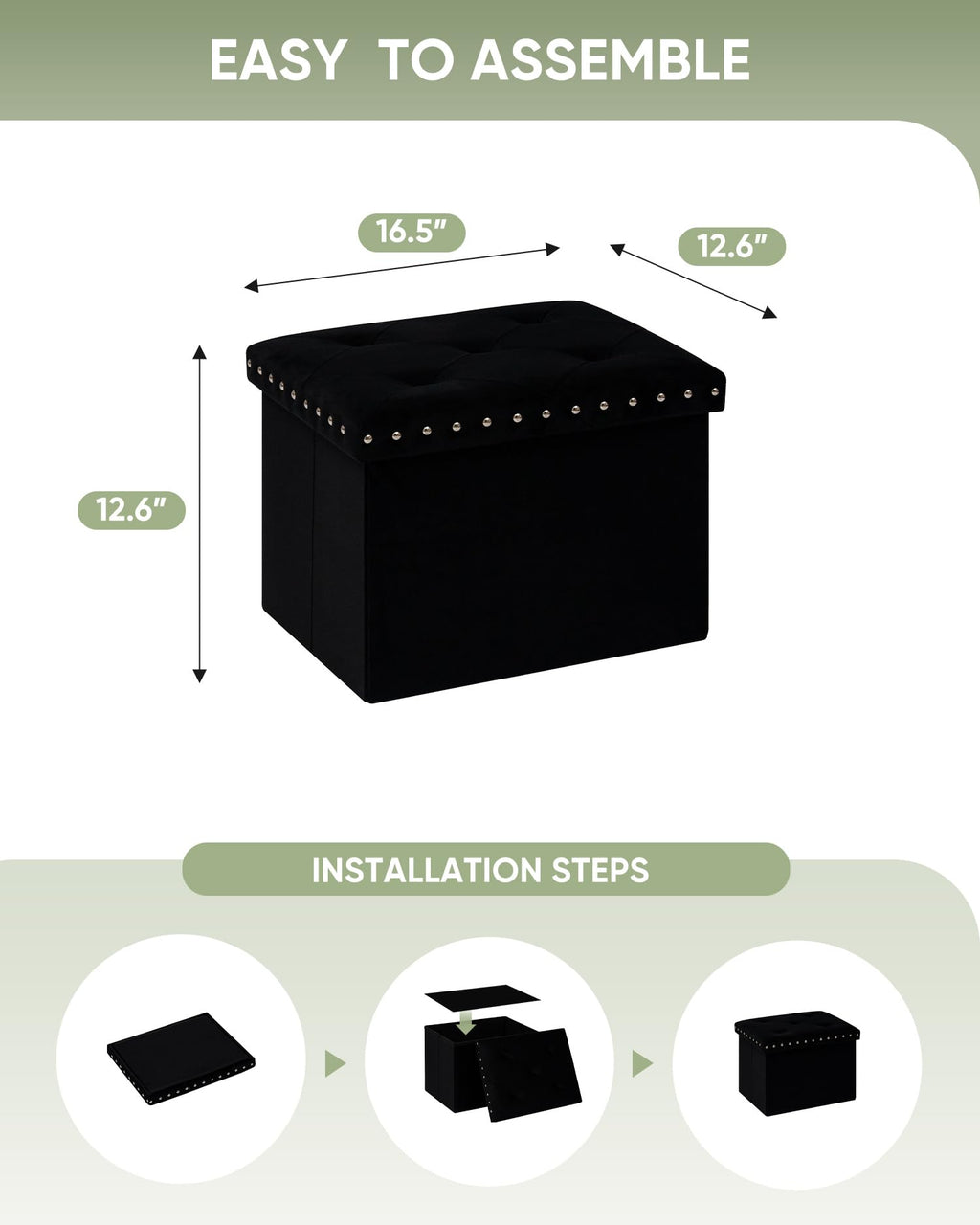 B FSOBEIIALEO Storage-Ottoman Cube-Folding Tufted - Ottomans with Storage, Coffee Table Top Cover, Storage Boxes Footrest Stool for Bedroom, Luxury Velvet Fabric 15.7 Inches Black