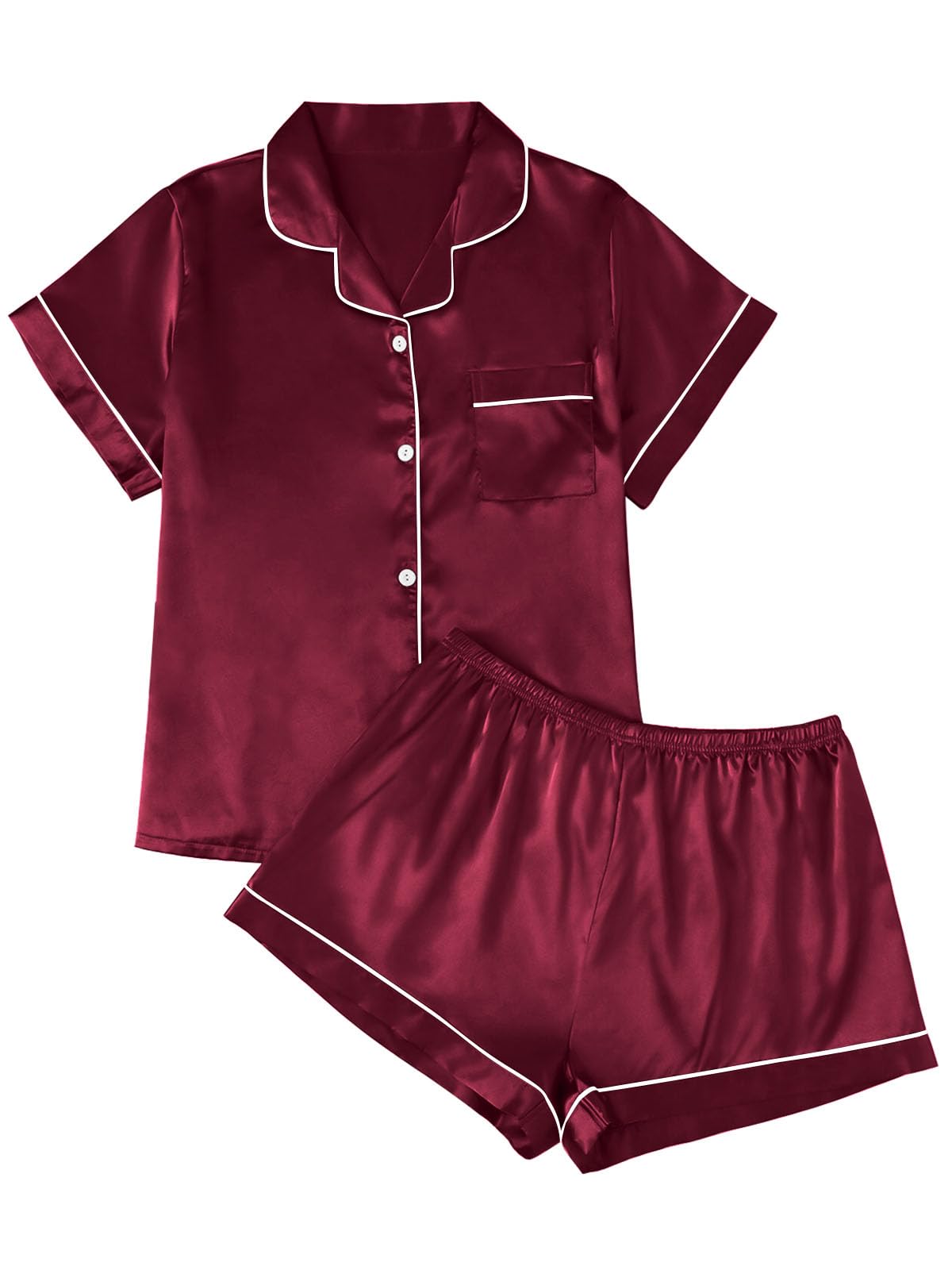 LILLUSORY Silk Satin Pajama Set for Women 2 Piece Lounge Pjs Winter Matching Summer Sleepwear Button Down Shirt Shorts