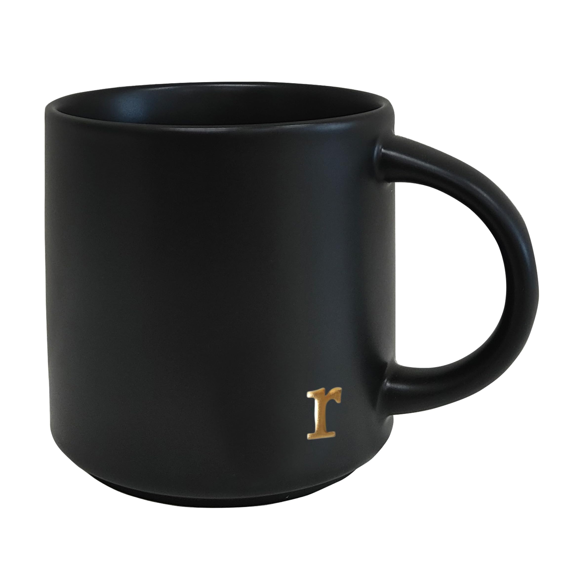COLLECTIVE HOME - Black Monogram Ceramic Mugs, 15 oz Golden Initial Coffee Cups, Elegant Alphabet Tea Mugs, Personalized Halloween Mug with Gift Box, Perfect for Office and Home Décor (a)