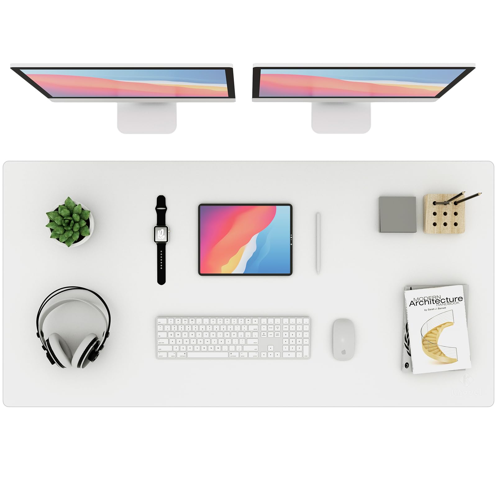 K KNODEL Small Office Leather Desk Mat, Mouse and Keyboard Pad, Computer and Laptop Mat, Desktop Protector and Cover, Writing Pad and Blotter (23.6"x13.8", Black)