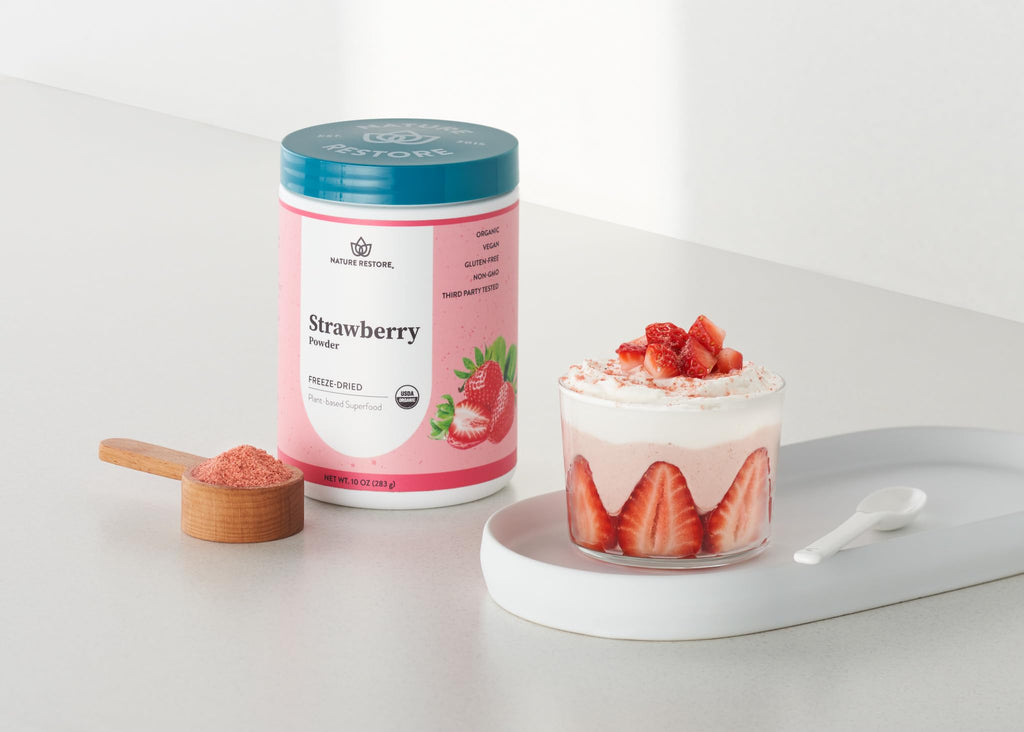 Nature Restore USDA Certified Organic Freeze Dried Strawberry Powder, 8 Ounces, Non GMO, Gluten Free, Vegan