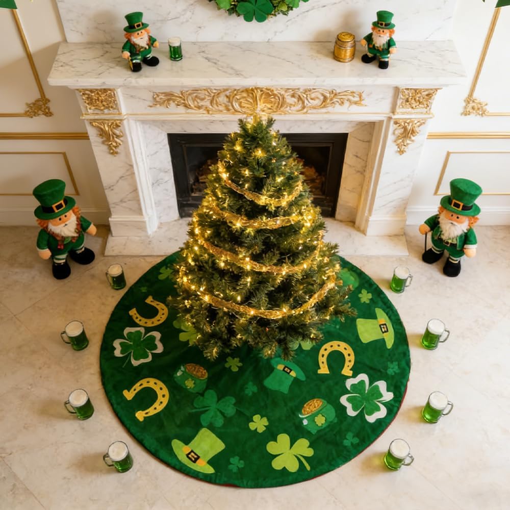 YEAHOME Valentines Day Decorations for Tree Skirt, 36" Love Heart Pattern Tree Skirts for Valentines Day Decor, Double-Sided St Patricks Day Clover Tree Skirt for Holiday Party Decorations