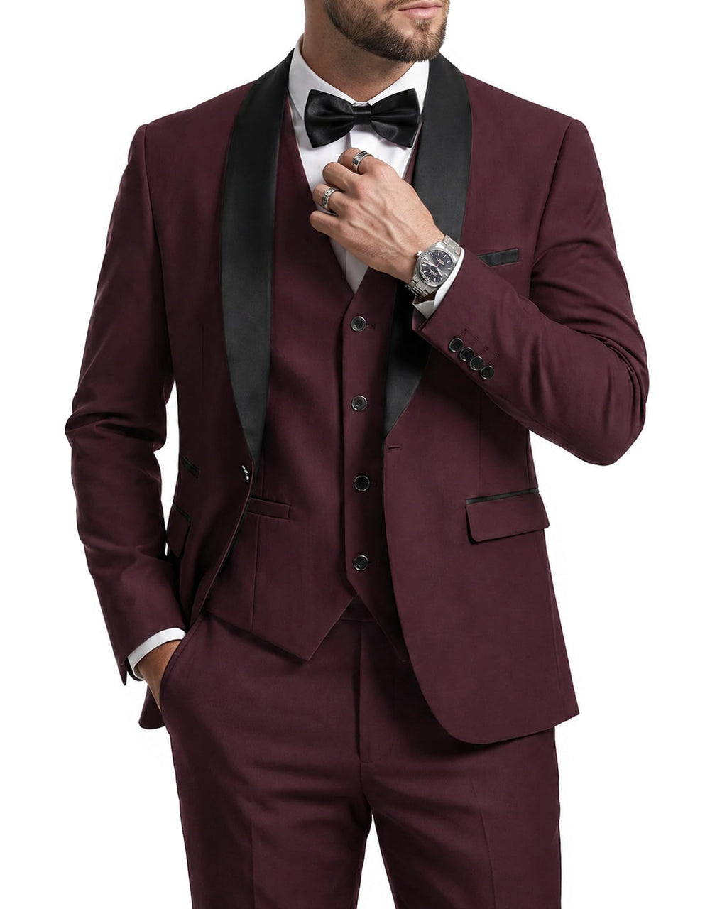 MrSure Men’s 3 Piece Slim Fit Suit, One Button Shawl Lapel Tuxedo, Premium Dinner Jacket Vest Pants & Tie Set