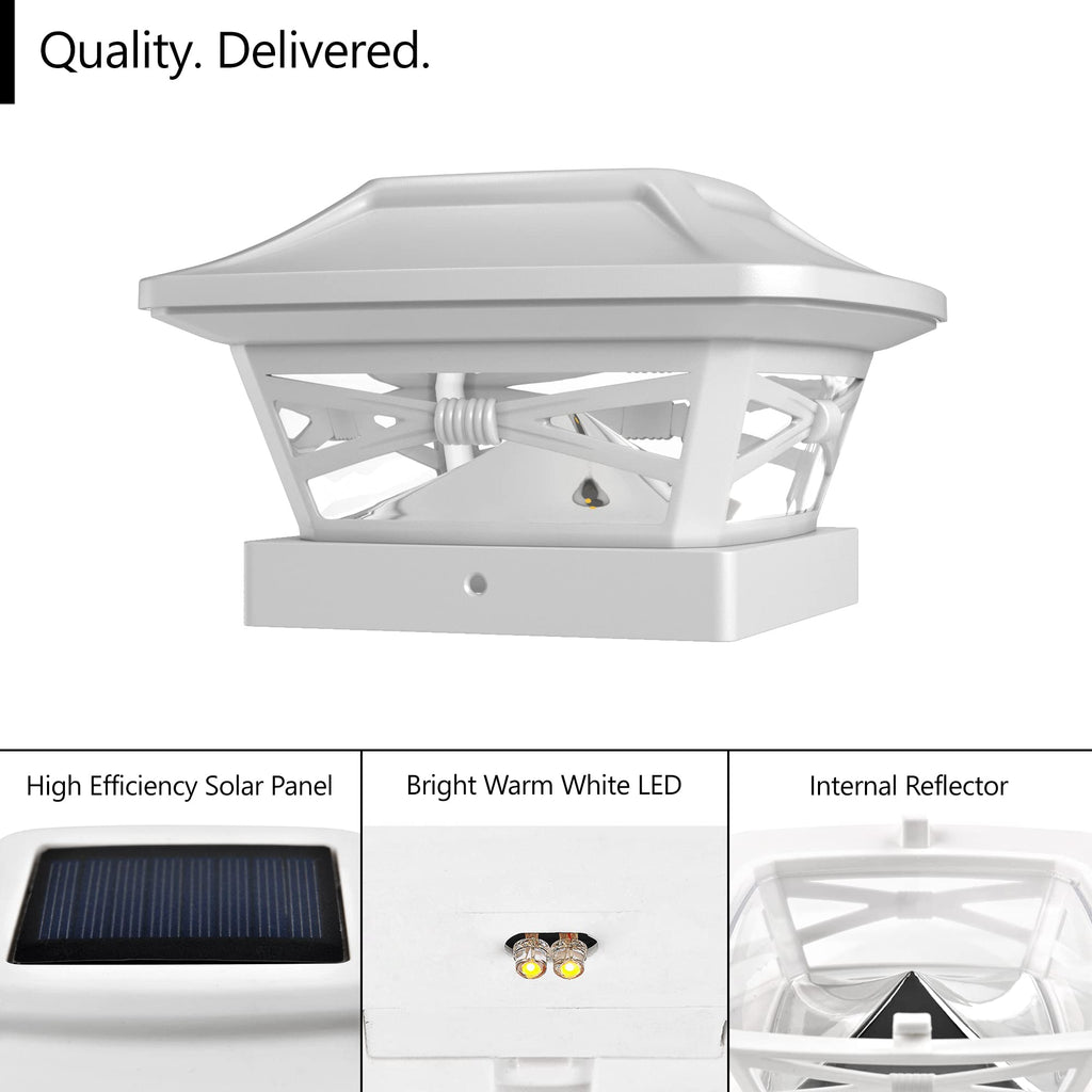 Davinci Lighting Renaissance Solar Outdoor Post Cap Lights - Includes Bases for 4x4 5x5 6x6 Posts - Bright LED Light - Pearl White (1 Pack)