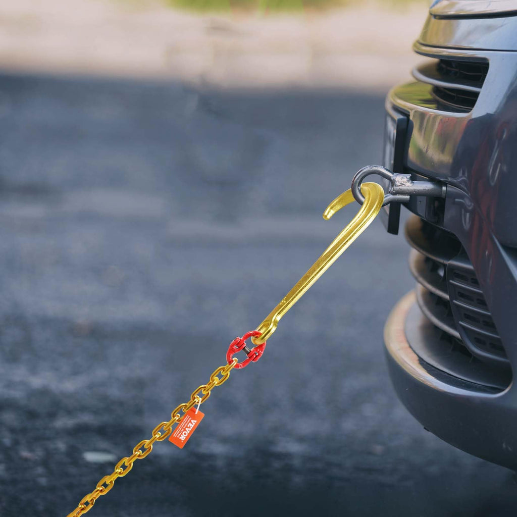 VEVOR G80 V Bridle Chain, 3/8" x 2' Towing Chain Bridle with 15" J Hooks, T Hooks & Grab Hooks, Heavy Duty Transport Tow Chain Bridle with 7800 lbs Safe Working Load for Flatbed Truck Wrecker Recovery