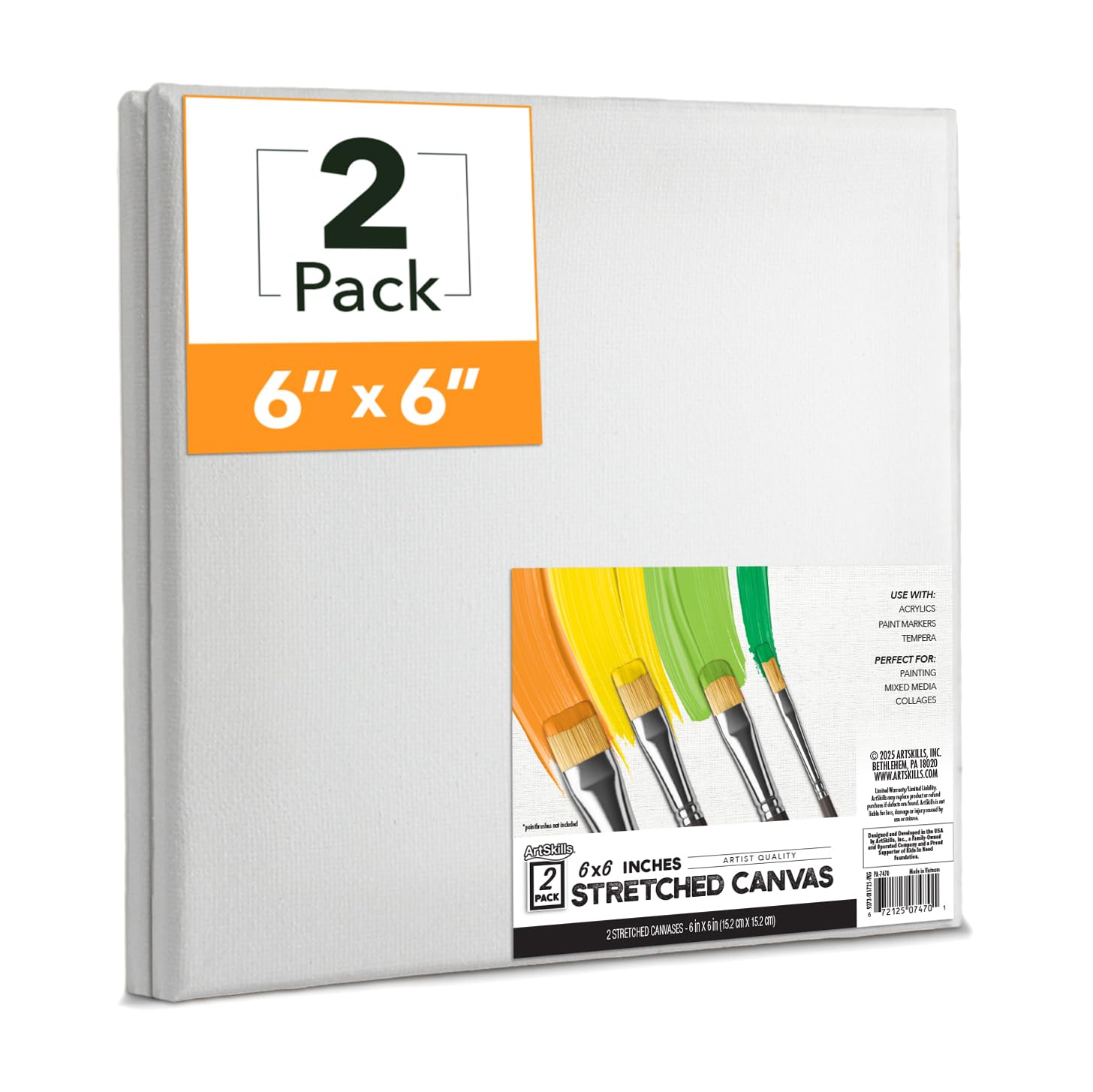 ArtSkills Stretched Canvases for Painting, 5x7 Canvas Painting Supplies for Artists, Blank Canvas Pack, 2-Pack