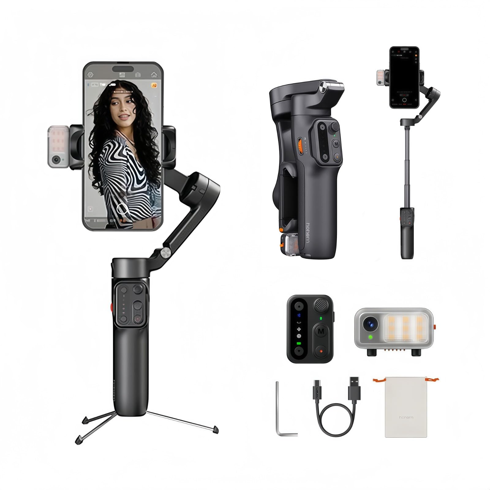 Hohem iSteady M7 Gimbal Stabilizer for iPhone,3-Axis Gimbal for Smartphone w/AI Tracking,Detachable Remote,Extendable Pole,Magnetic Light,Phone Stabilizer for Video Recording - Hohem M6 Kit Upgrade