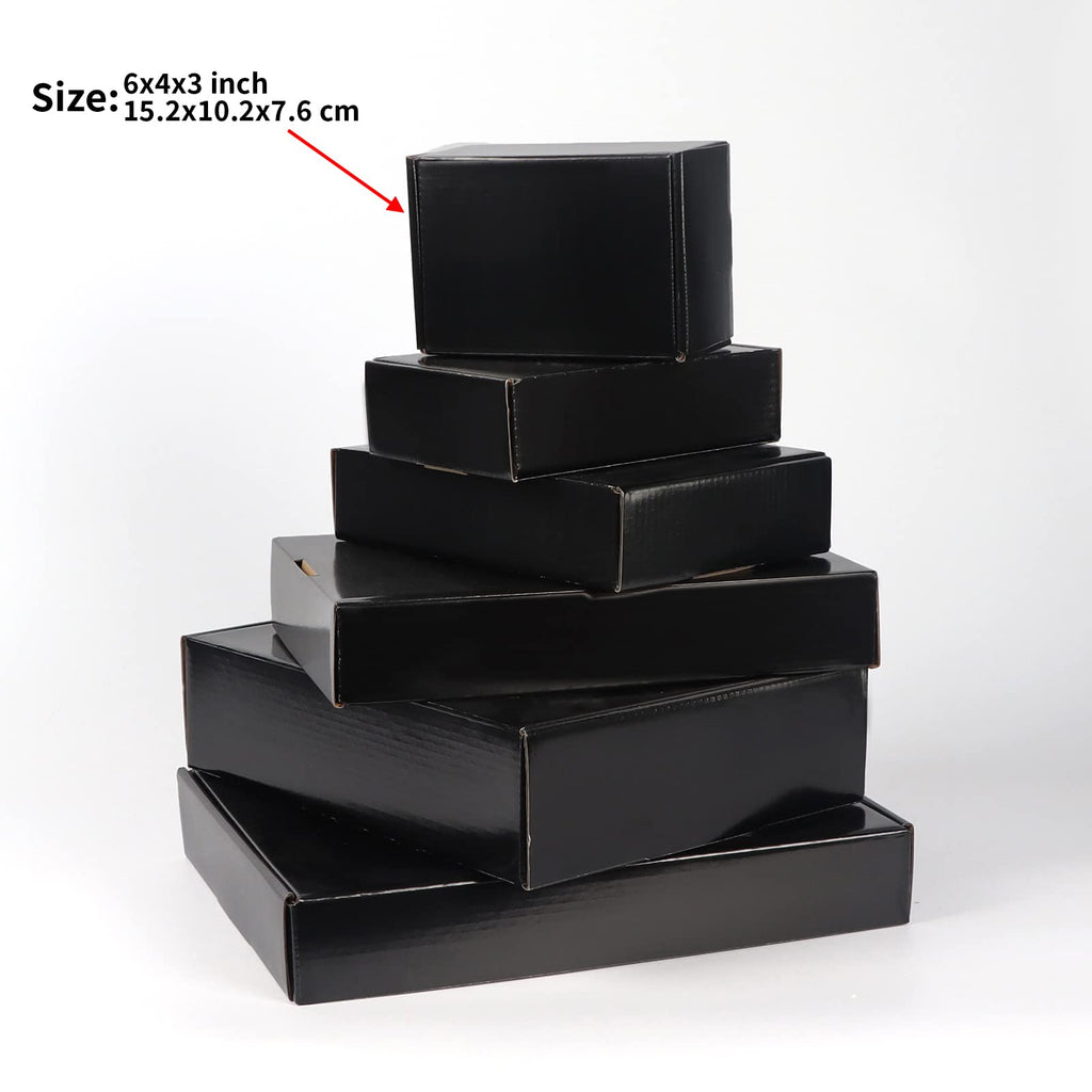 EXYGLO 40 Pack 6x4x3 Shipping Boxes, Black Corrugated Cardboard Boxes for Packaging Small Business, Moving, Shipping, Mailing, and Storing