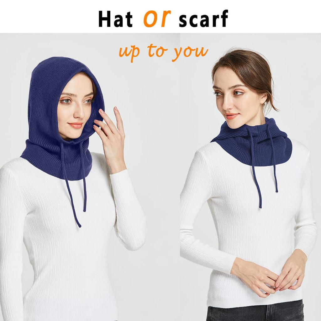 Facecozy Winter Hats for Women, Hooded Scarf Hat for Women Balaclava Knit Beanie Skull Cap Beanie Hat Men Neck Gaiters