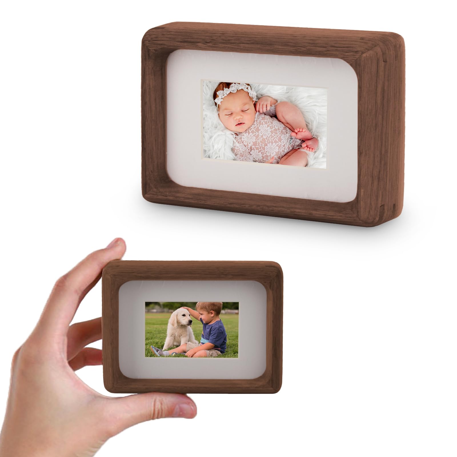 Mini Wood Picture Frame,Small Picture Frames 2x3 with Tiny Mat | Cute Polaroid Picture Frame,Teak Solid Natural Wood Tiny Photo Frame, Tabletop and Wall Mounting