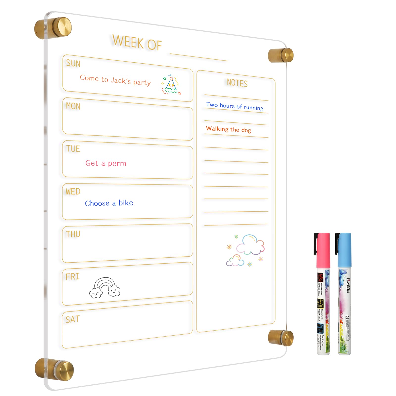Acrylic Calendar for Wall Whiteboard, 12" x 12" Weekly Clear Dry Erase Board, Small Planning Board White Board for Wall, Home, Office, School