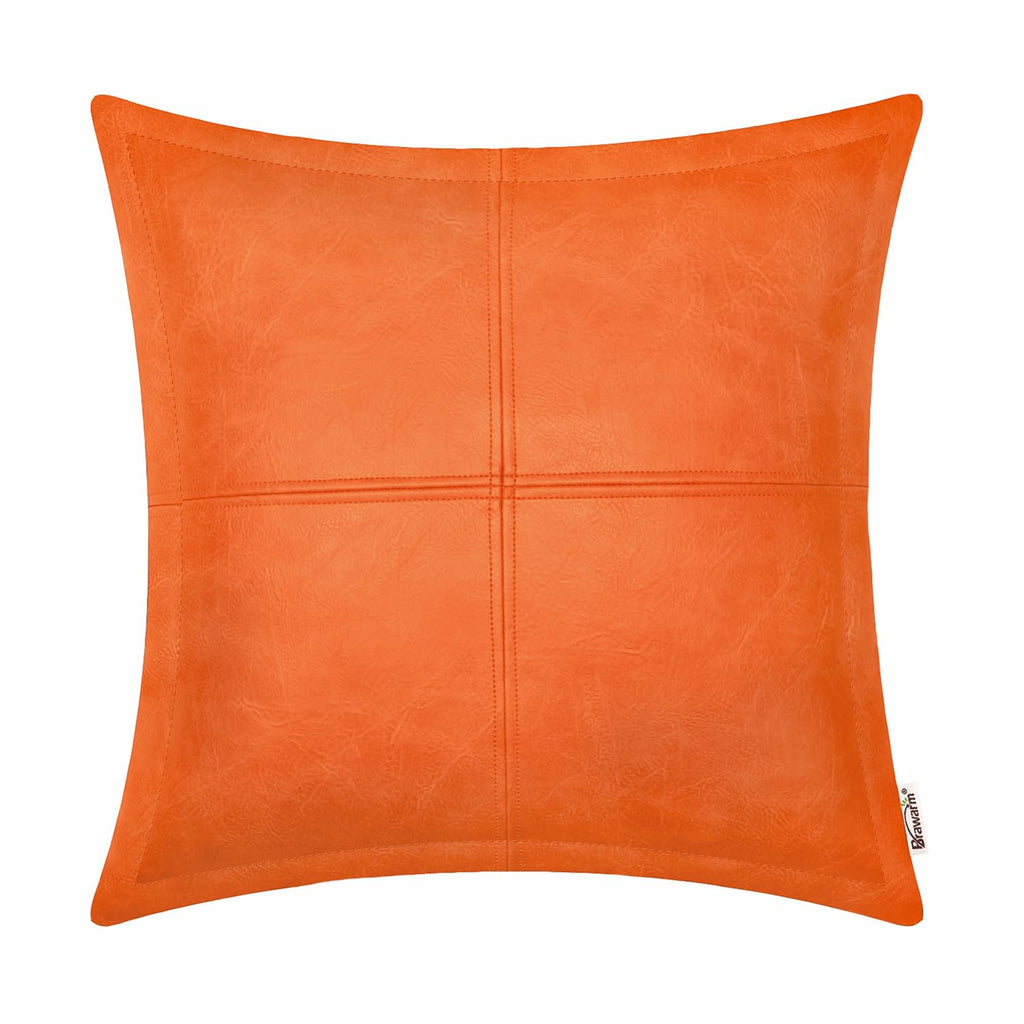 BRAWARM Faux Leather Throw Pillow Covers 16 X 16 Inches, Black Leather Pillow Cover, Hand Stitched Leather Decorative Pillow Cover for Couch Sofa Bed Living Room Home Garden