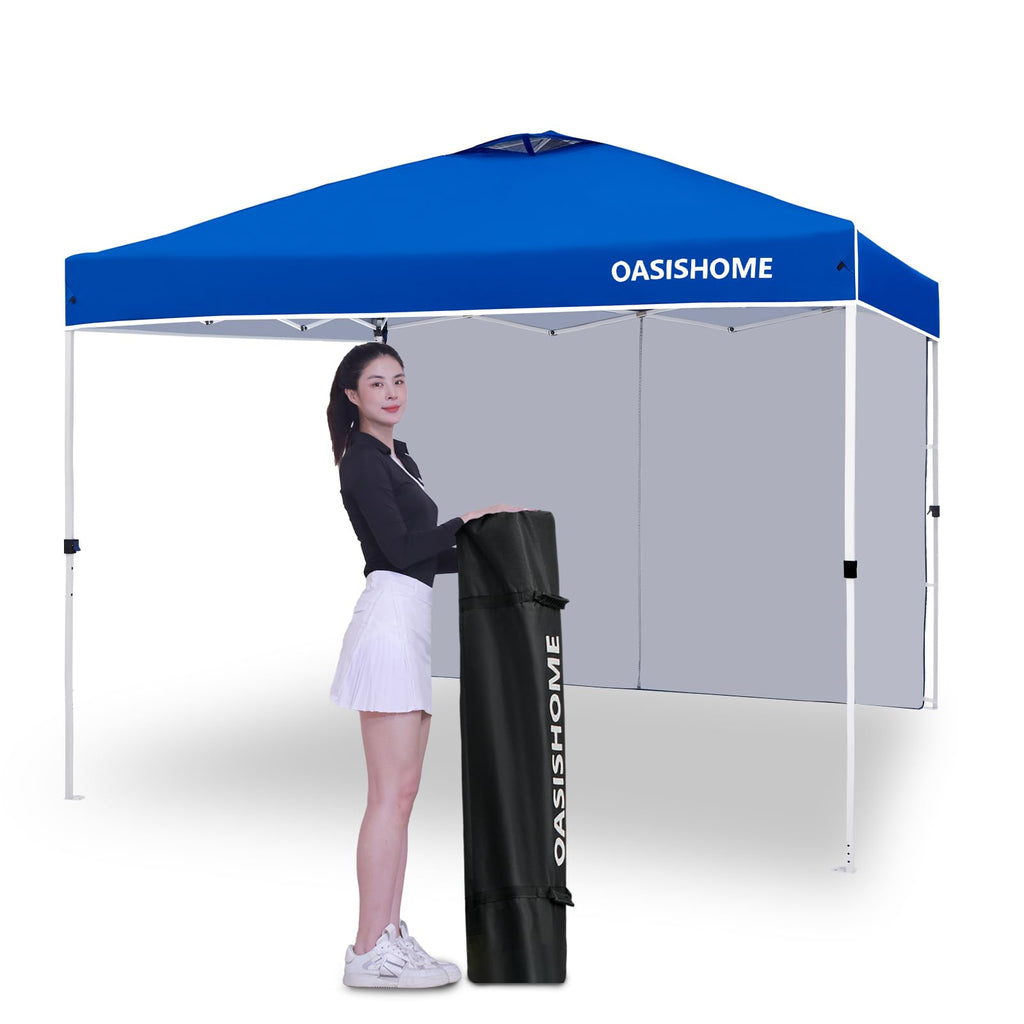 OASISHOME Canopy Tent 10'x10' Pop Up Gazebo with 1-Person Set Up, 4 Sidewalls, Wheeled Bag, Waterproof UV Protection Heavy-Duty Steel Frame Shelter for Patio Outdoor Wedding Party Event (Black,10x10)