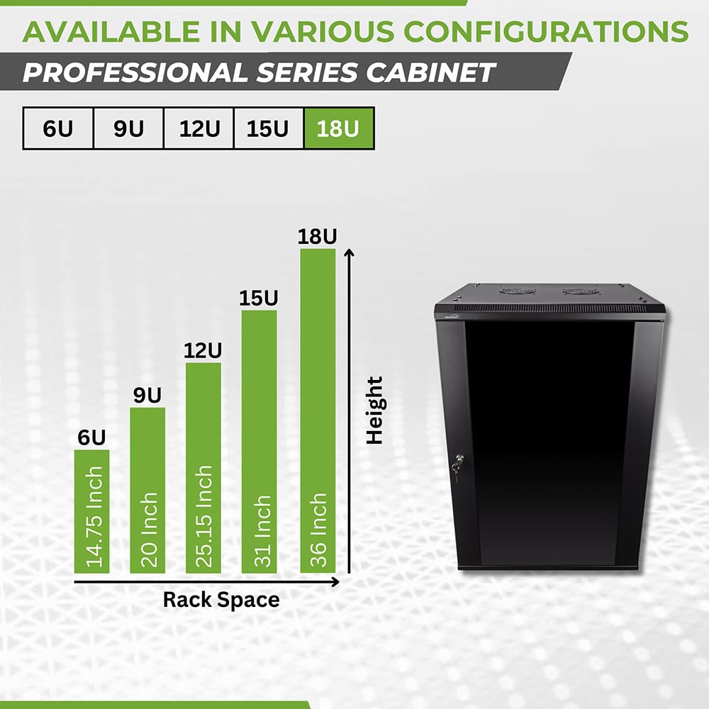 NavePoint 12U Server Rack Enclosure - 23.6” Deep, Wall Mount Network Cabinet with Locking Glass Door for 19” IT Equipment, Network Rack with 2 Fans, Removable Side Panels, Black