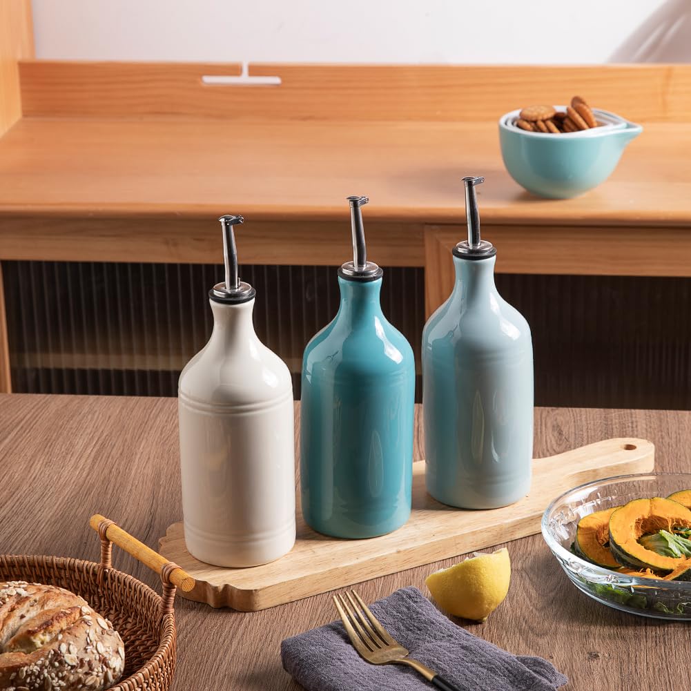 Sweejar Ceramic Olive Oil Dispenser Bottle, Opaque Oil Cruet Protects to Reduce Oxidation, Suitable for Storage Vinegar, Coffee Syrups & Other Liquids, Pack of 1, 15.5 Fl Oz(Beige)