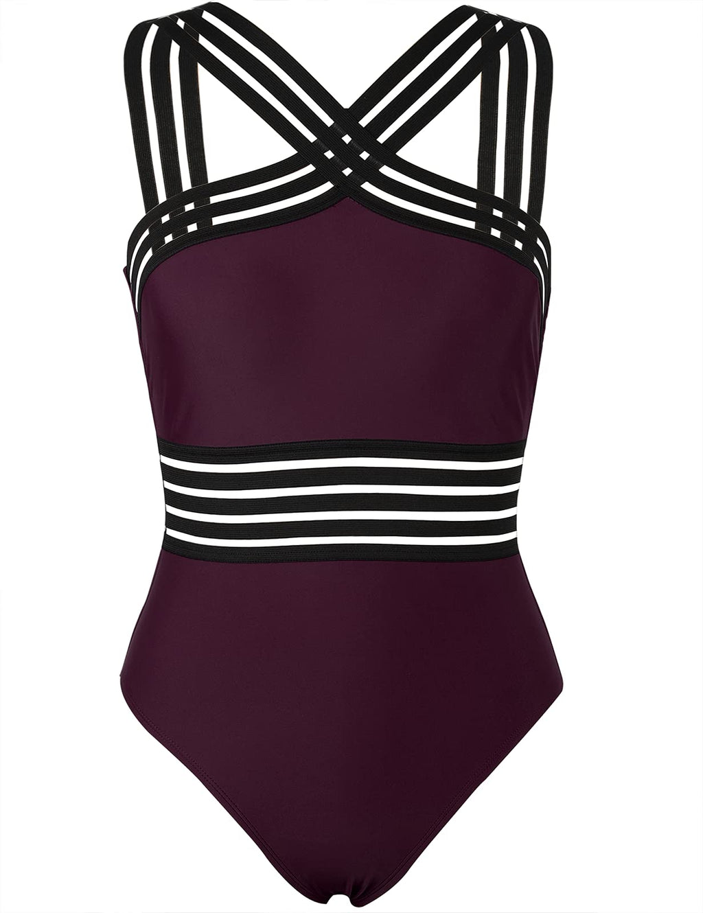 Hilor Women's Tummy Control Swimsuits Slimming One Piece Bathing Suits Front Crossover Swimwear