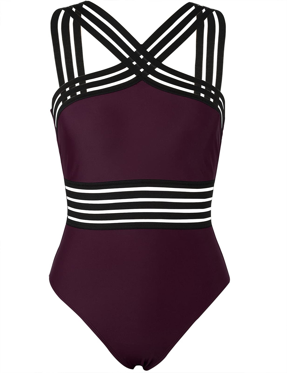 Hilor Women's Tummy Control Swimsuits Slimming One Piece Bathing Suits Front Crossover Swimwear