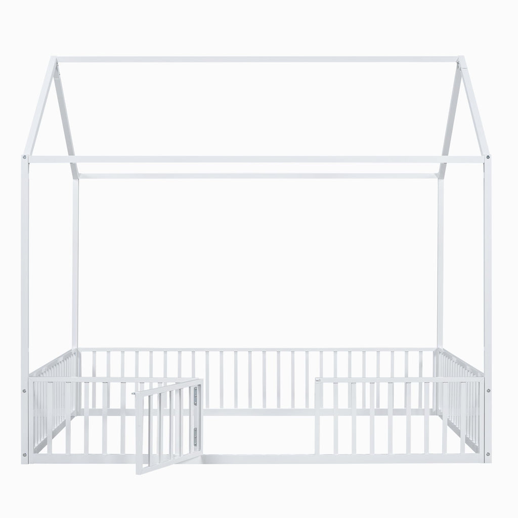 Bellemave Twin Size Montessori Floor Bed, Metal House Bed Framefor Kids, Montessori Floor Beds with Fence, Playhouse for Kids,Black