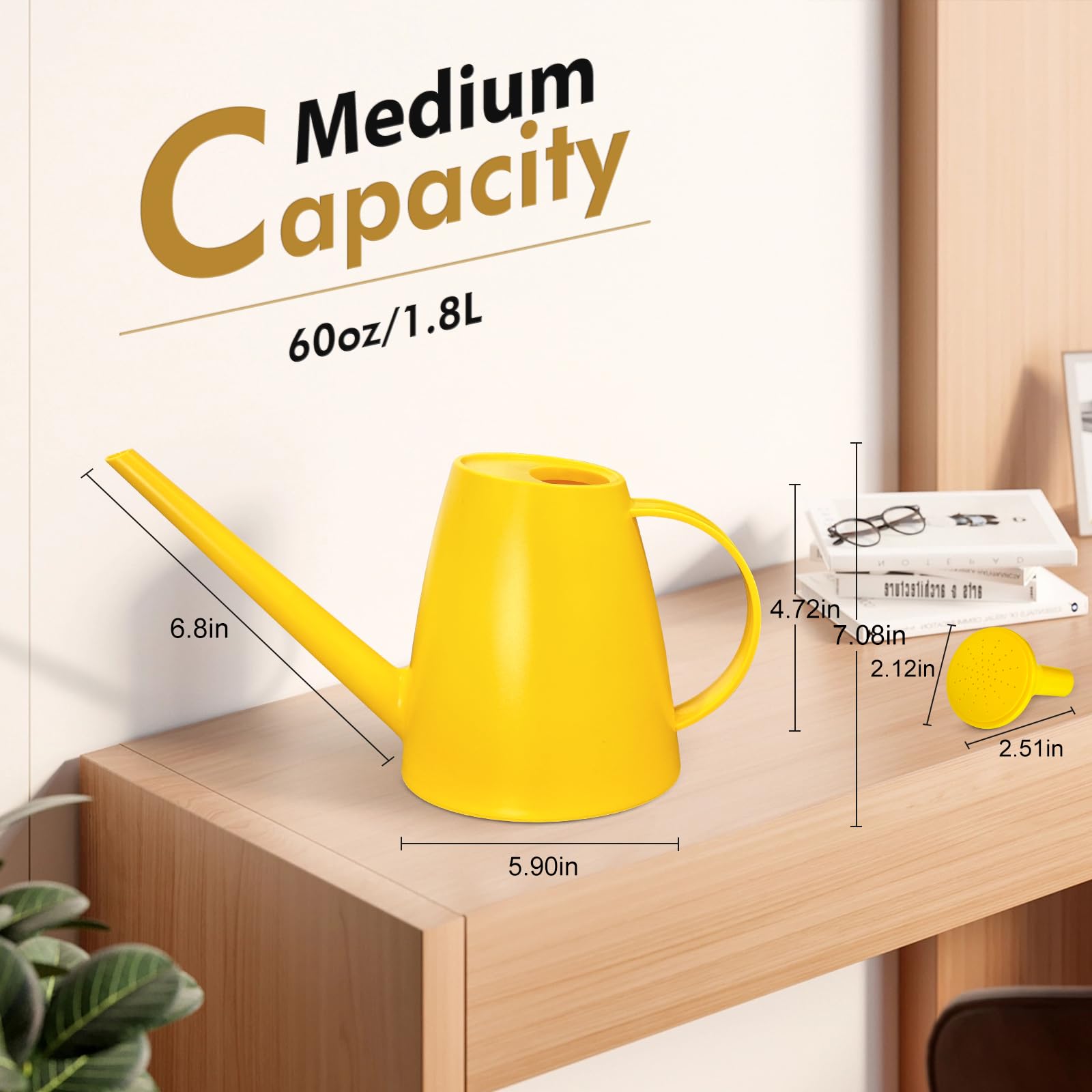 60 oz Watering Can for Indoor Plants, Small Plastic Watering Cans with Removable Nozzle, Long Spout Indoor Water Can for House Plants, Garden Flowers (1.8L 1/2 Gal)