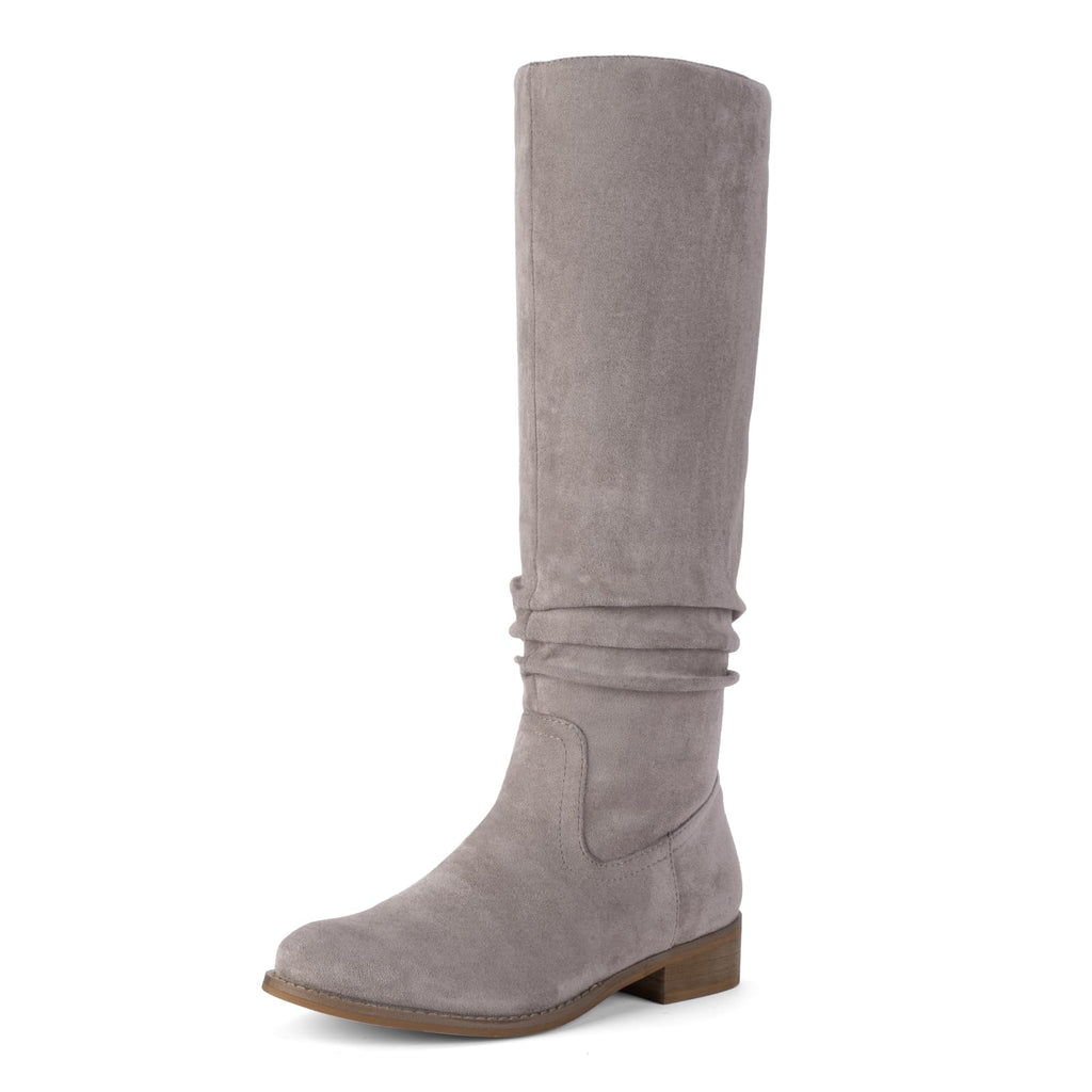 Shoe'N Tale Women's Knee High Boots Flat Low Heel Slouch Pointed Toe Winter Shoes with Side Zipper