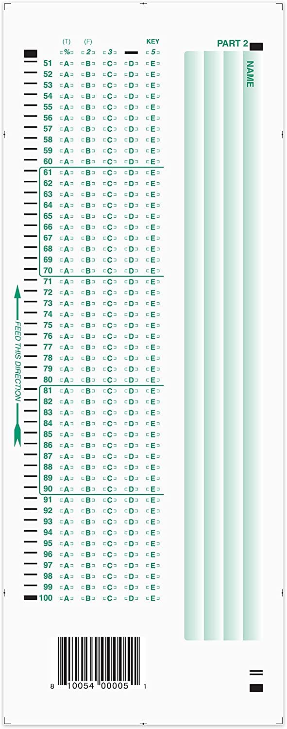 Official Scantron Brand 882-E Answer Sheet. (25 Pack)