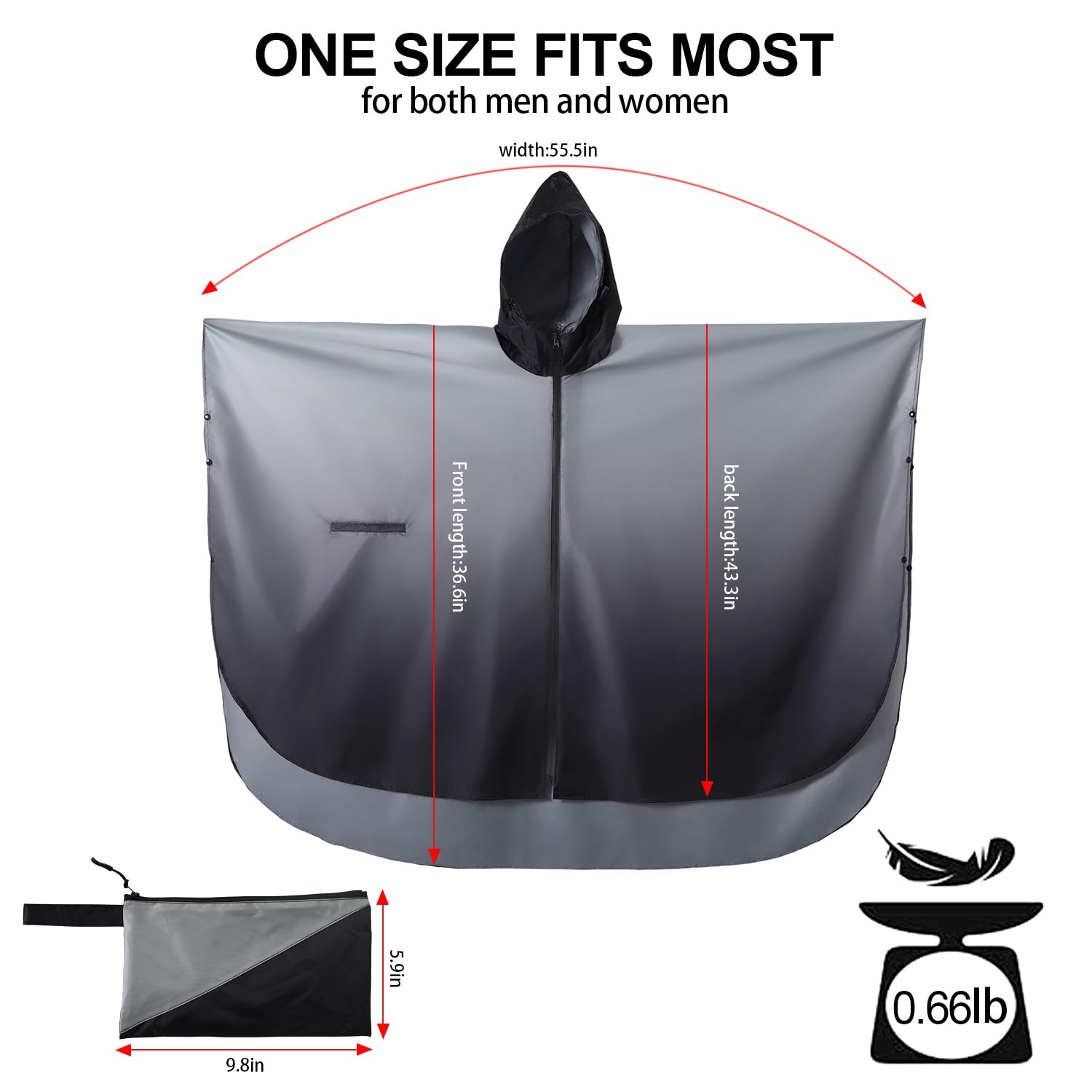 Rain Poncho Jacket Coat Hooded Zipper Style for Women/Men/Adult with Pocket