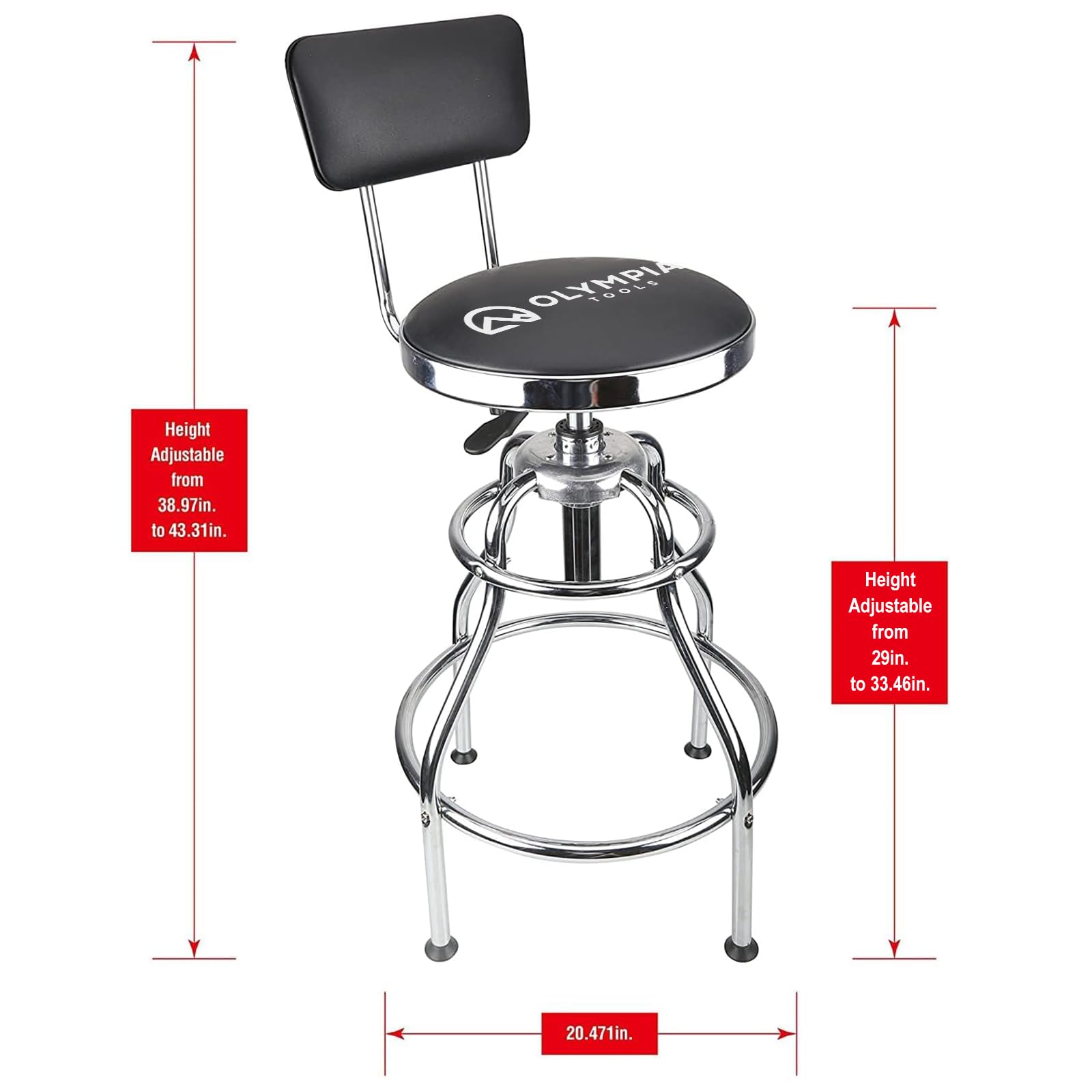 Olympia Tools Adjustable Hydraulic Rolling Mechanics Stool with with Removable Tool Tray, 300lbs Max Weight Capacity, 419-110-1002