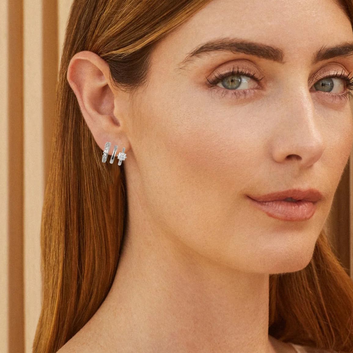 Obidos 14K Gold Plated Illusion Stud Earrings for Women | Triple Huggie Hoop Earrings for One Hole| Trendy Simple Hypoallergenic Fashion Accessories Gold Jewelry Gifts for Womens