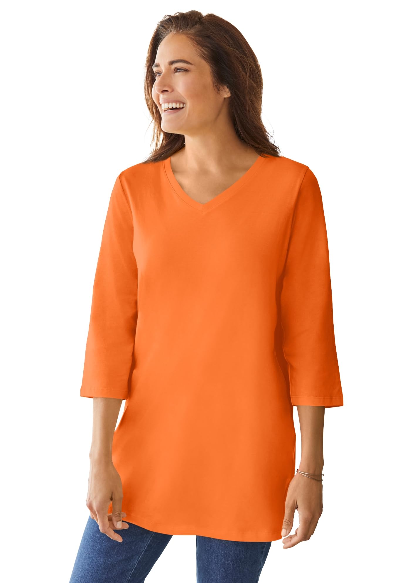 Woman Within Plus Size Perfect Three-Quarter Sleeve V-Neck Tunic