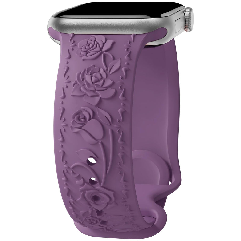 Floral Engraved Band Compatible with Apple Watch Band 40mm 41mm 38mm 42mm 44mm 45mm 46mm 49mm Women, Soft Silicone Cute Embossed Flower Strap for iWatch Band Series SE Ultra 11 10 9 8 7 6 5 4 3 2 1