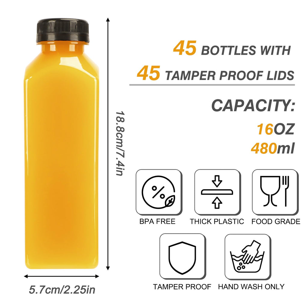 TOMNK 45pcs 2oz Plastic Shot Juice Bottles with Caps, Ginger Shot Bottles, Reusable Clear Bulk Beverage Containers for Ginger Shot, Juice, Milk, and Other Beverages