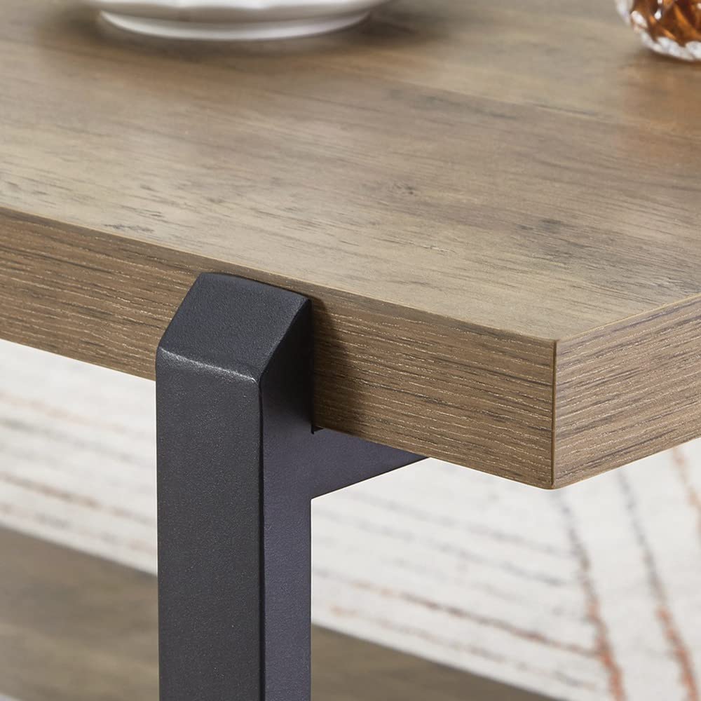 FOLUBAN Black Coffee Table, Modern Rustic Wood Center Table with Storage for Living Room, Industrial Rectangle 2 Tier Cocktail Tea Table, Black Oak