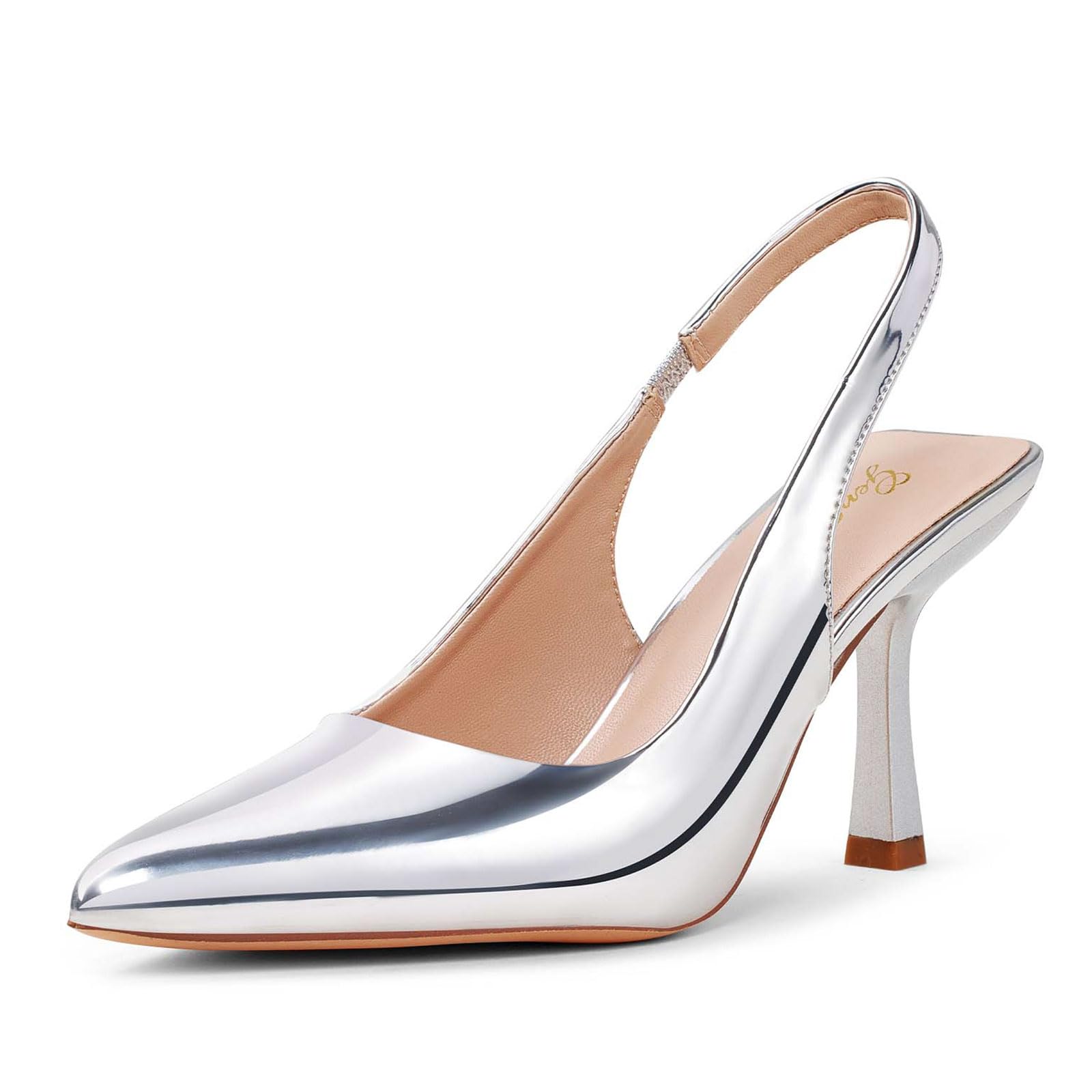 GENSHUO Women's Slingback Kitten Heel Pointed Closed Toe Stiletto Pumps Slip on Elastic Strap Wedding Party Dress Sandals Shoes