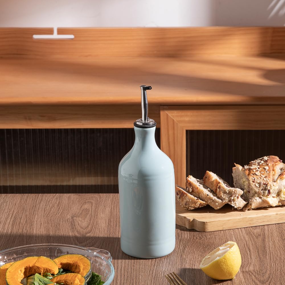 Sweejar Ceramic Olive Oil Dispenser Bottle, Opaque Oil Cruet Protects to Reduce Oxidation, Suitable for Storage Vinegar, Coffee Syrups & Other Liquids, Pack of 1, 15.5 Fl Oz(Beige)