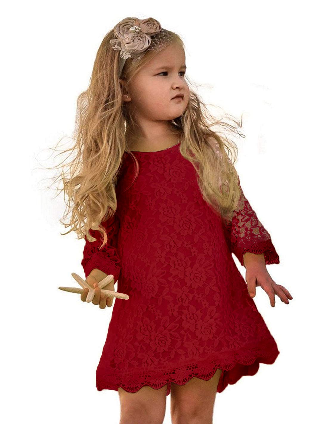 APRIL GIRL Flower Girl Dress, Lace Dress 3/4 Sleeve Dress