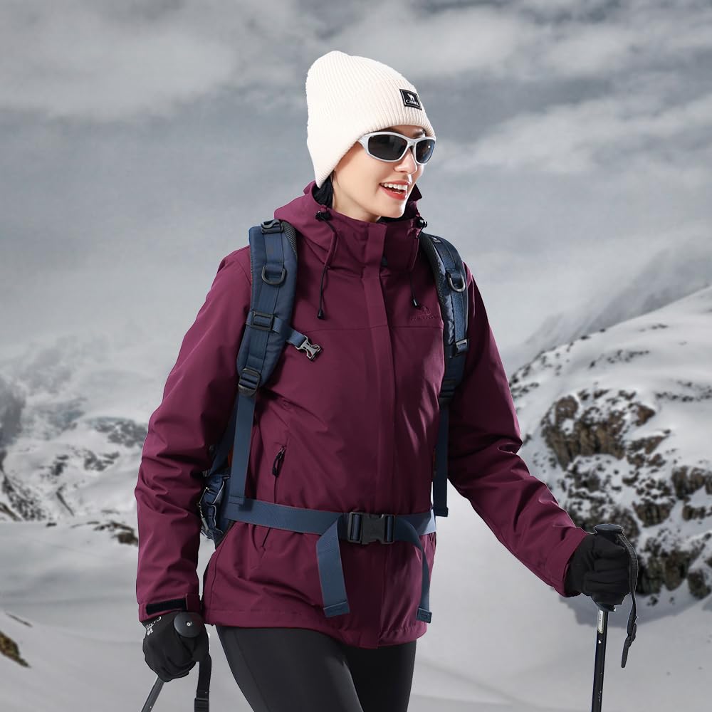 CAMEL CROWN Women's Ski Jacket Waterproof 3 in 1 Winter Coat with Fleece Inner Warm Windproof For Snow Outdoor Hiking