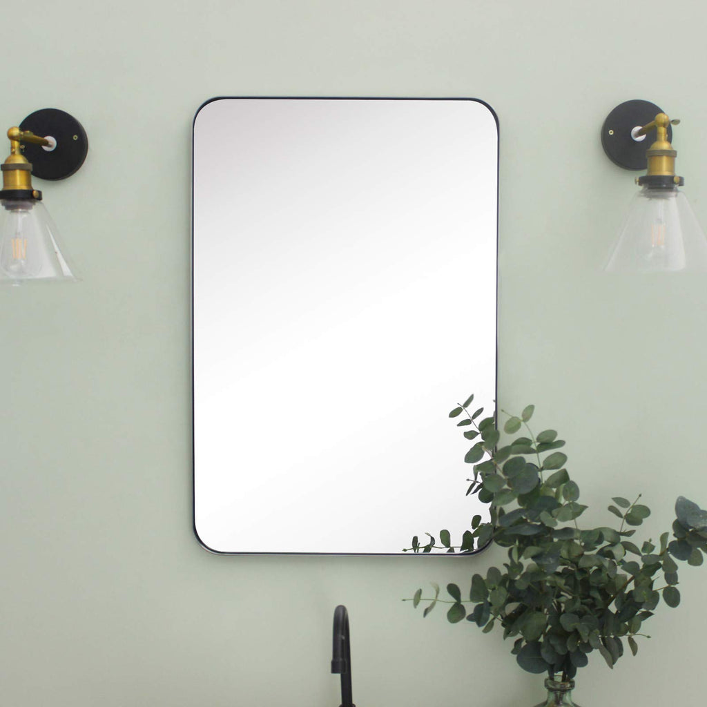 GRACTO 20x30 inch Brushed Nickel Stainless Steel Metal Framed Bathroom Mirror for Wall Mounted Rounded Rectangular Bathroom Vanity Mirror