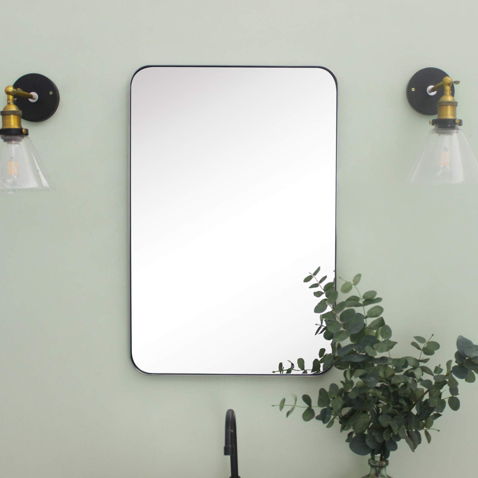 GRACTO 20x30 inch Brushed Nickel Stainless Steel Metal Framed Bathroom Mirror for Wall Mounted Rounded Rectangular Bathroom Vanity Mirror