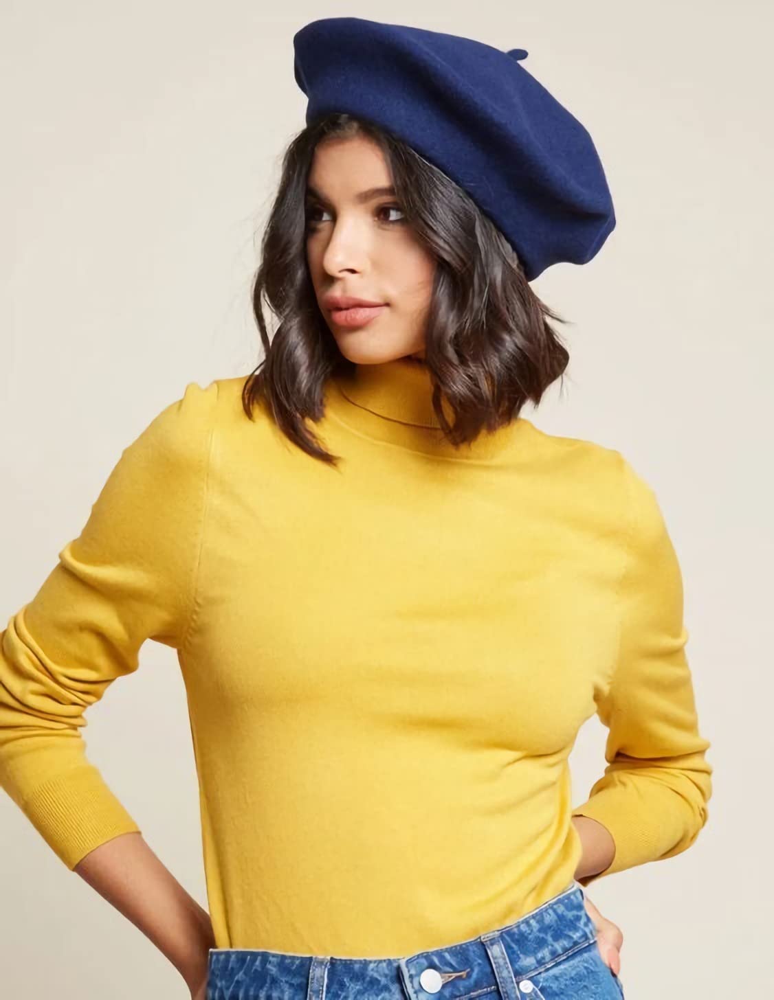 Women French Wool Beret Hats - Solid Color Classic Beanie Winter Cap