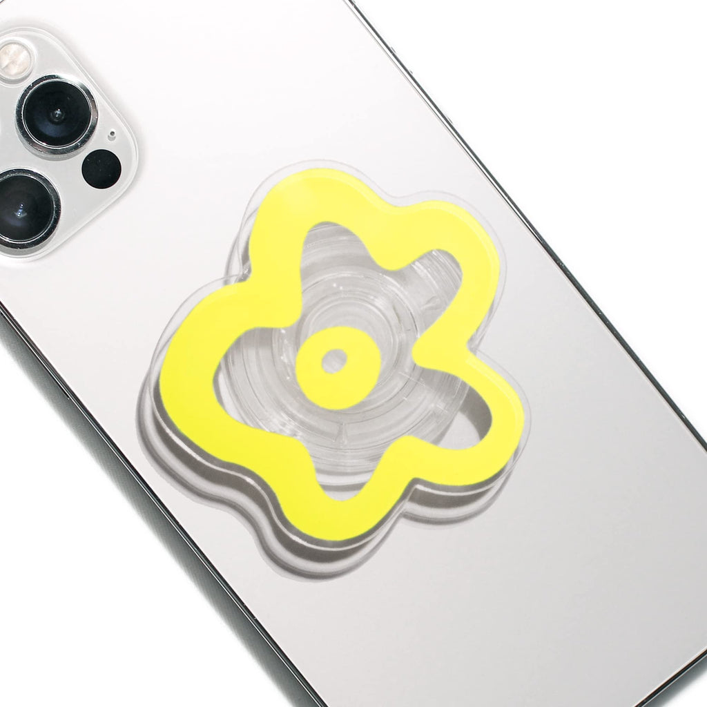 OnTheGrip Cute Transparent Daisy Flower Shape Design Mobile Phone Grip Multi Functional Collapsible Stand Holder for Smartphone Tablet Cell Phone Accessory (Black)