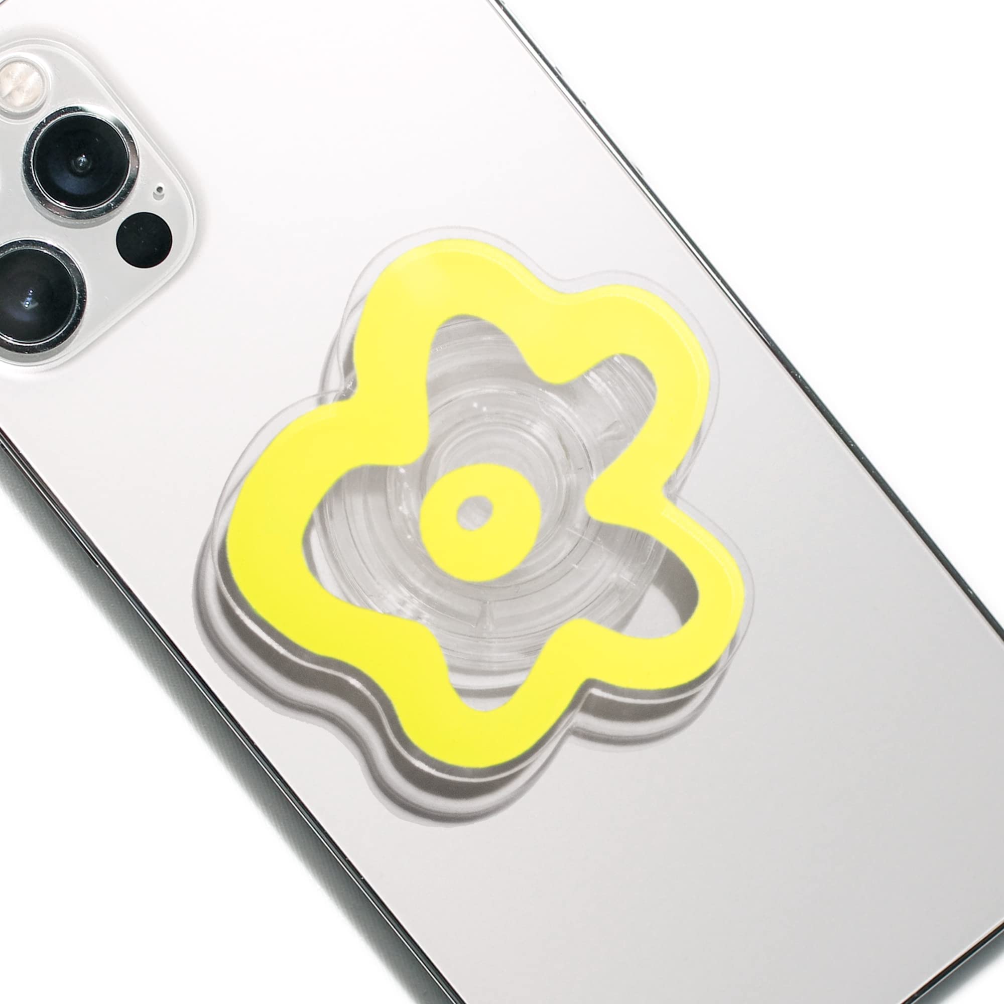 OnTheGrip Cute Transparent Daisy Flower Shape Design Mobile Phone Grip Multi Functional Collapsible Stand Holder for Smartphone Tablet Cell Phone Accessory (Black)