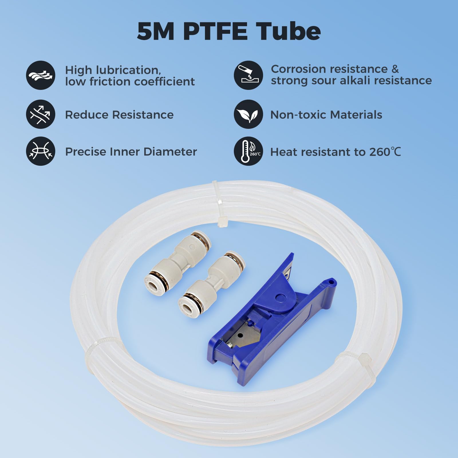 Capricorn Bowden PTFE Tubing 1M XS Series 1.75MM Filament with 2X PC4-M6 & 2X PC4-M10 Pneumatic Fittings & Tube Cutter for Creality Ender 3 V2/ Ender 3/ Ender 3 Pro/Ender 5/ CR-10/10S 3D Printer