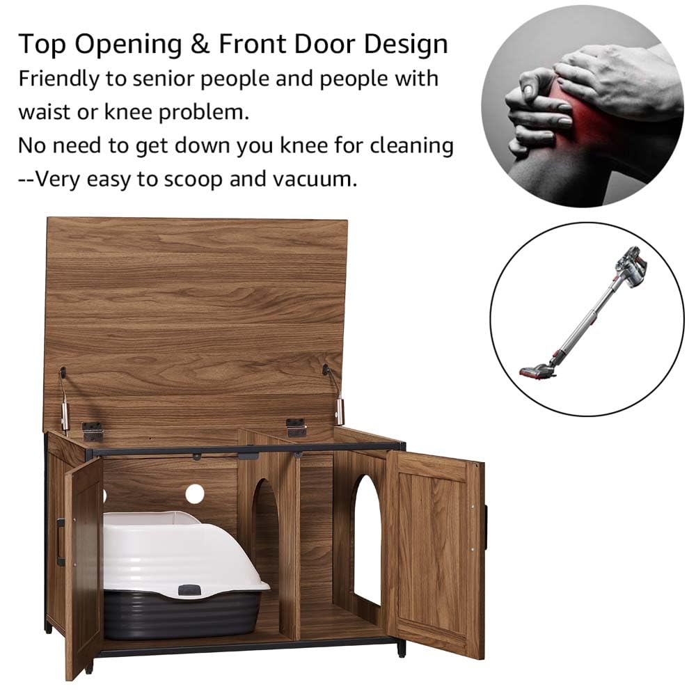 unipaws Extra Large Cat Litter Box Enclosure for Self-Cleaning & Automatic Litter Boxes, Tall Cabinet with Charging Station, Wooden Dog Proof Hidden Cat House for Top Entry Litter Box