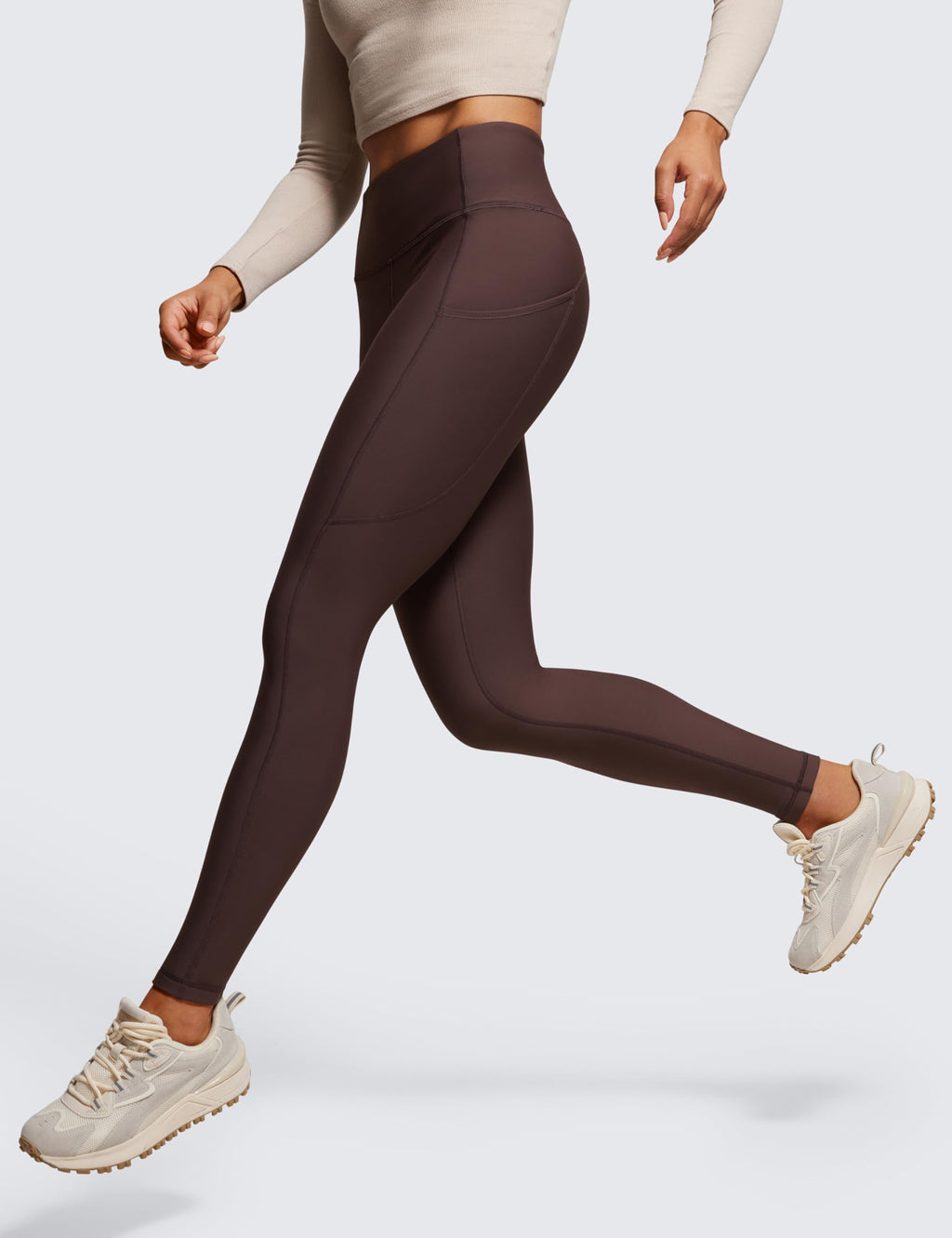 CRZ YOGA Fleece Lined Leggings Pockets 28'' - Thermal Casual Lounge Workout Womens Yoga Full Length Pants Winter Warm