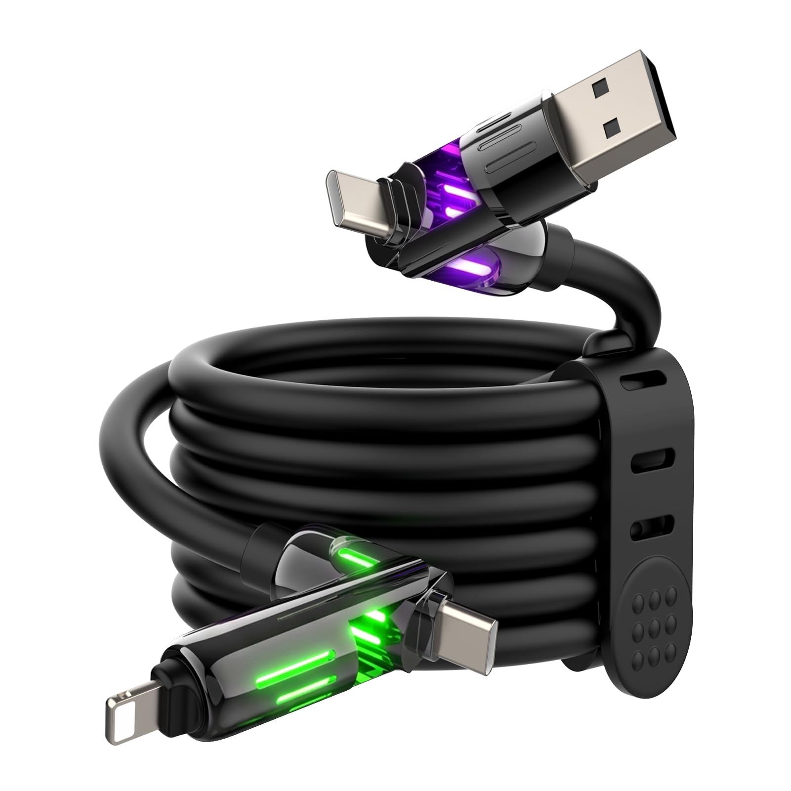 MFish 4-in-1 USB Charging Cable with Carrying Case, 240W Fast Charger Cord, USB-A & Dual USB-C to USB-C/Lightning, for iPhone 17/16/15/14, iPad, MacBook & More(Black, 3.3FT)