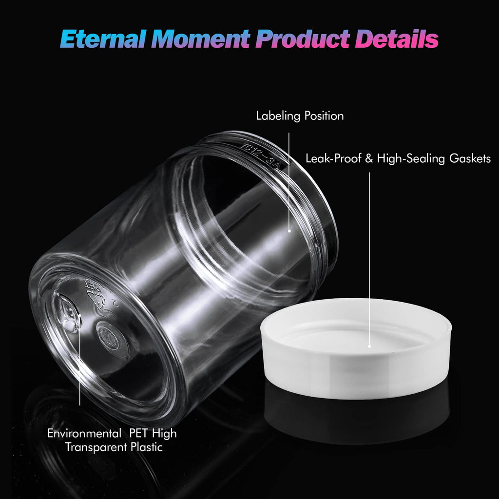Eternal Moment 36 Pack 1 OZ Plastic Jars Round Clear Cosmetic Container Jars with Lids, Perfect for Lotion, Cream, Ointments, Makeup, Eye Shadow, Rhinestone, Samples, Pot, Travel Storage