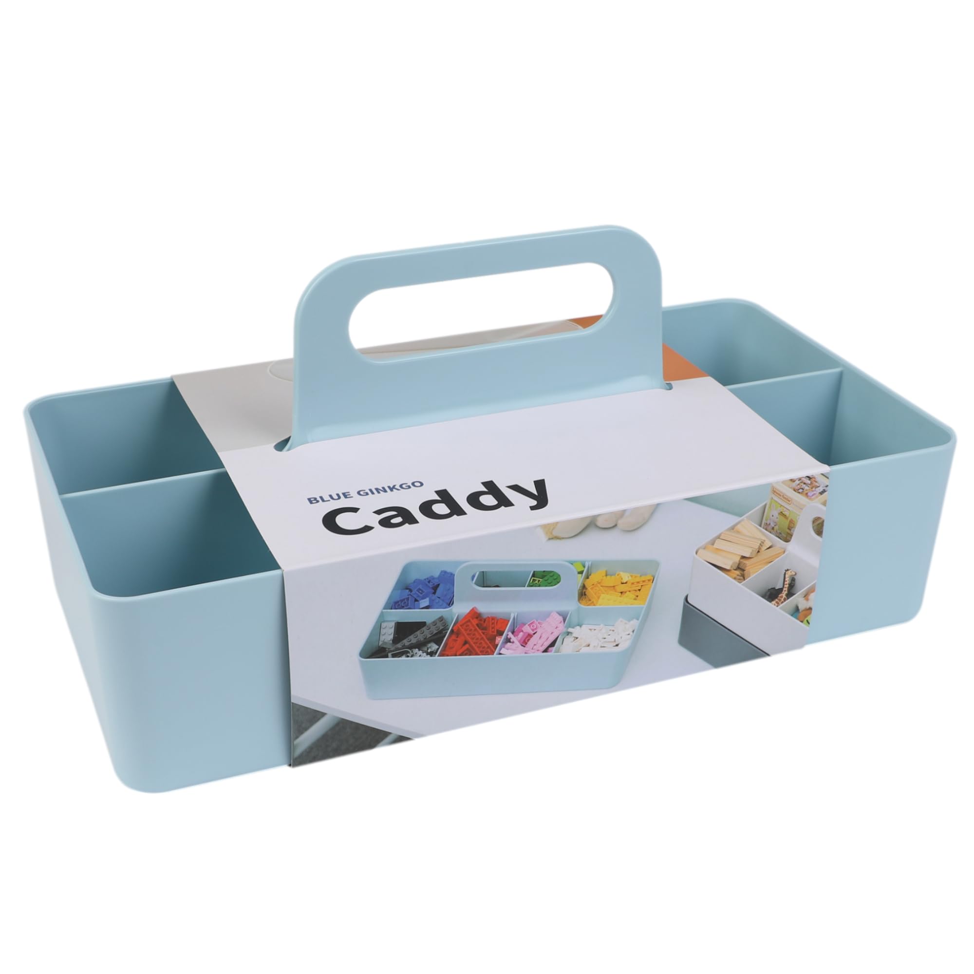 BLUE GINKGO Stackable Organizer Caddy – Korean-Made Portable Tote for Bathroom, Office, Crafts, or School Supplies (Long Rectangle, Blue)