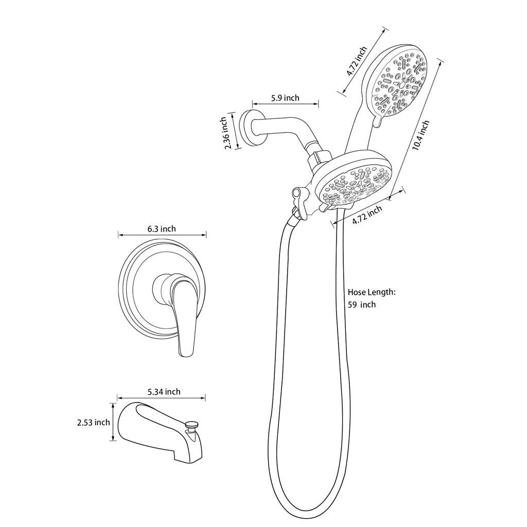 Shower Tub Kit Tub Shower Faucet Combo Set Bathtub Faucet Set Shower System with Tub Spout Shower Valve and Trim Kit Shower Fixtures Brushed Gold