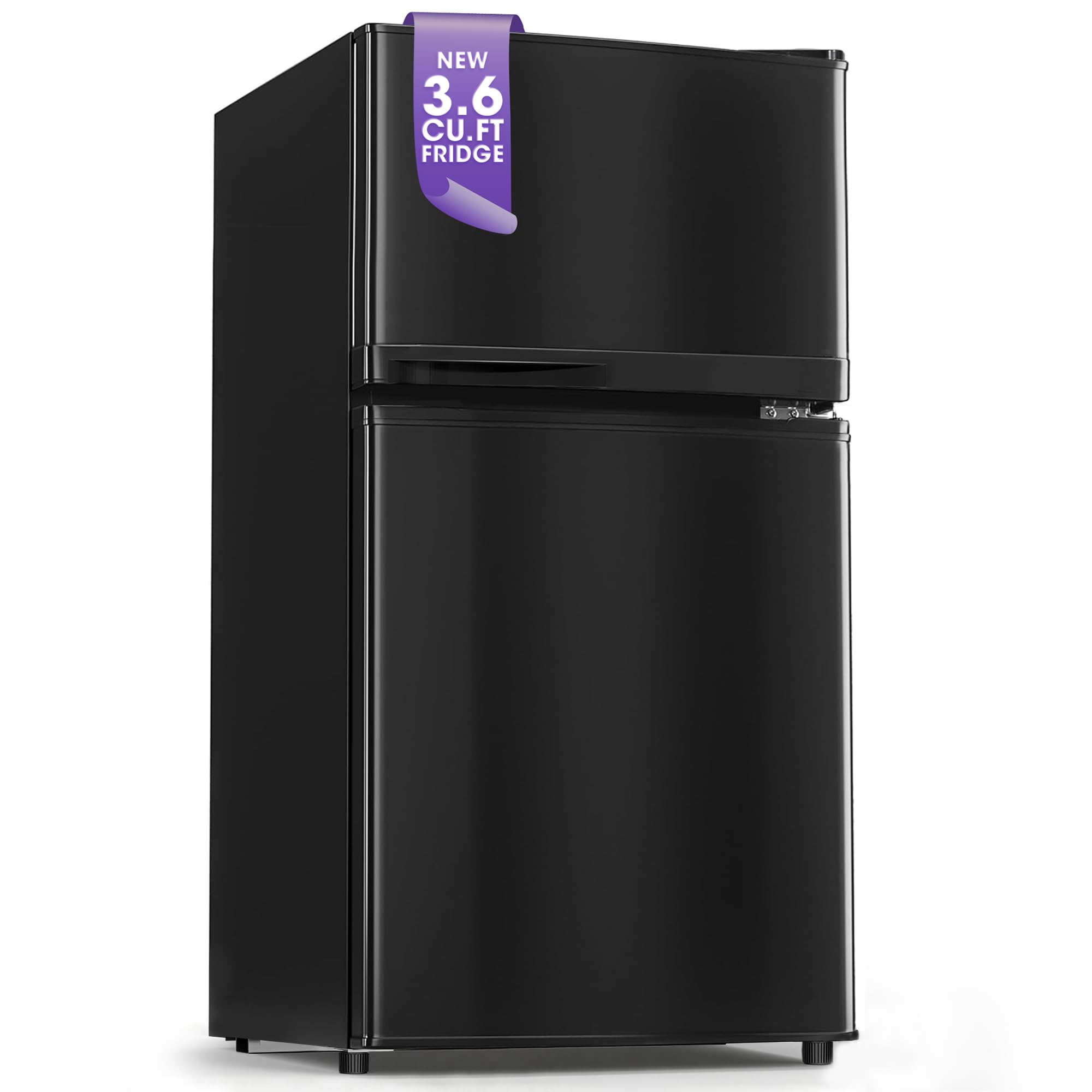 Tehanld 3.6 Cu.Ft Double Door Mini Fridge with Freezer, Compact Refrigerator with Removable Shelves, Low Noise Small Fridge for Dorm, Bedroom, Office and Apartment, Black